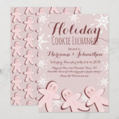 ピンクのクリスマスツリーのクッキー交換会 招待状 (正面/裏面)