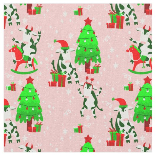 ピンクのクリスマスツリーのサンタ ファブリック (クローズアップ)