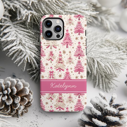 ピンクのクリスマスツリーのスマホケース｜名入れ対応 iPhoneケース