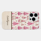 ピンクのクリスマスツリーのスマホケース 名入れ iPhoneケース (裏面横)