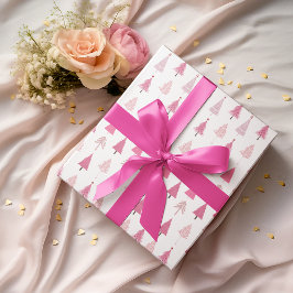 ピンクのクリスマスツリーのパタモダンーンのラッピング紙 ラッピングペーパー