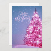 ピンクのクリスマスツリーのメリークリスマスカード 招待状 (正面/裏面)