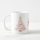 ピンクのクリスマスツリーのリボン コーヒーマグカップ (左)