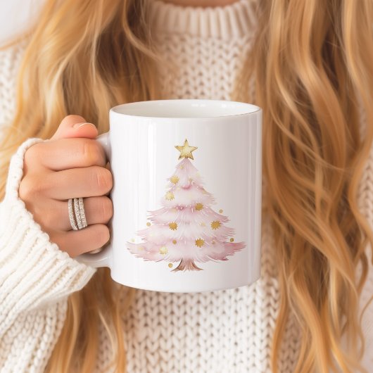 ピンクのクリスマスツリーのリボン コーヒーマグカップ