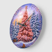 ピンクのクリスマスツリーの壁時計 ラージ壁時計 (傾斜)