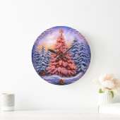 ピンクのクリスマスツリーの壁時計 ラージ壁時計 (ホーム)