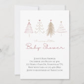 ピンクのクリスマスツリーウィンターパインズベビーシャワー 招待状 (正面)