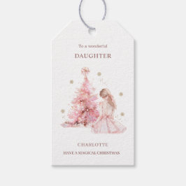 ピンクのクリスマスツリーガール ギフトタグ