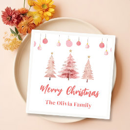 ピンクのクリスマスツリークリスマスパーティー スタンダードカクテルナプキン