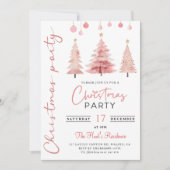 ピンクのクリスマスツリークリスマスパーティー 招待状 (正面)