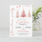 ピンクのクリスマスツリークリスマスパーティー 招待状 (スタンド正面)