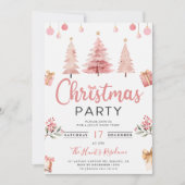 ピンクのクリスマスツリークリスマスパーティー 招待状 (正面)