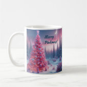 ピンクのクリスマスツリーシーンコーヒーカップ コーヒーマグカップ (左)