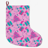 ピンクのクリスマスツリーストッキングキャンディーケーンプレゼント ラージクリスマスストッキング (正面)