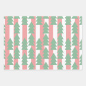 ピンクのクリスマスツリーストライプのオーナメントとドット ラッピングペーパーシート (正面)