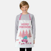 ピンクのクリスマスツリーズエプロン エプロン (着用した状態)