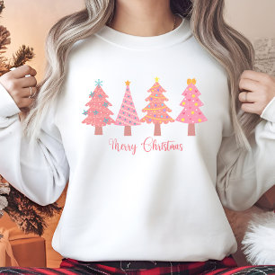 ピンクのクリスマスツリーセーター スウェットシャツ