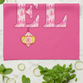 ピンクのクリスマスツリーパターンのNOEL キッチンタオル (折り畳み)