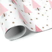 ピンクのクリスマスツリーパターンホリデー ラッピングペーパー (ロールコーナー)