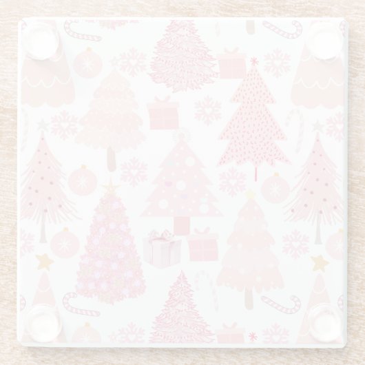 ピンクのクリスマスツリーパターン ガラスコースター (裏面)