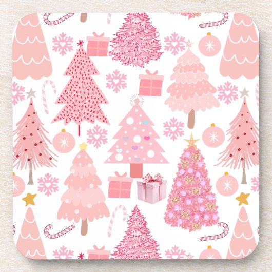 ピンクのクリスマスツリーパターン コースター (正面)