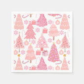 ピンクのクリスマスツリーパターン スタンダードカクテルナプキン (正面)