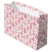 ピンクのクリスマスツリーパターン ラージペーパーバッグ (裏面アングル)