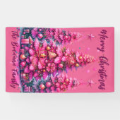 ピンクのクリスマスツリーパーソナライズされたファミリー 横断幕 (横)