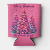 ピンクのクリスマスツリーパーソナライズされたファミリー 缶クーラー (正面)