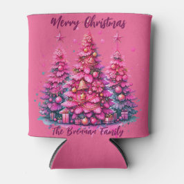 ピンクのクリスマスツリーパーソナライズされたファミリー 缶クーラー