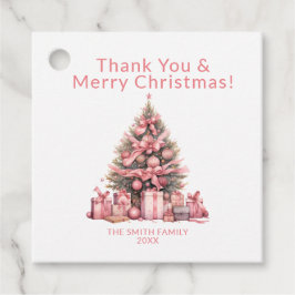 ピンクのクリスマスツリーパーティー フェイバータグ