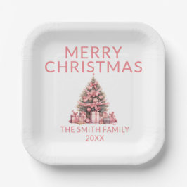 ピンクのクリスマスツリーパーティー ペーパープレート