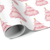 ピンクのクリスマスツリーホリデークリスマス ラッピングペーパー (ロールコーナー)