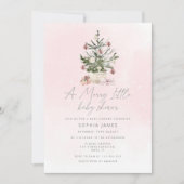 ピンクのクリスマスツリーメリー小さな赤ちゃんシャワー 招待状 (正面)