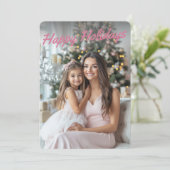 ピンクのクリスマスツリーモダンのカスタム写真 シーズンカード (スタンド正面)