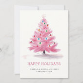ピンクのクリスマスツリーモダンのカスタム写真 シーズンカード (正面)