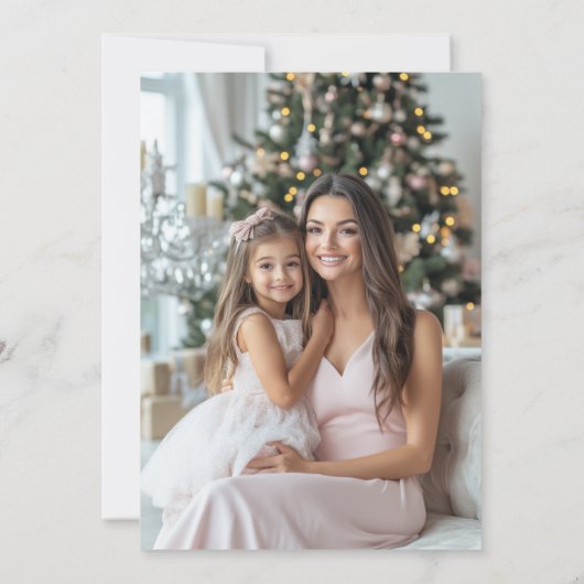 ピンクのクリスマスツリーモダンのカスタム写真 シーズンカード (裏面)