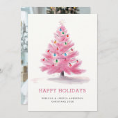 ピンクのクリスマスツリーモダンのカスタム写真 シーズンカード (正面/裏面)