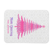 ピンクのクリスマスツリー名カスタムのスパークル マグネット (横)