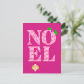 ピンクのクリスマスツリー柄のNOEL シーズンポストカード (スタンド正面)