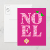ピンクのクリスマスツリー柄のNOEL シーズンポストカード (正面/裏面)