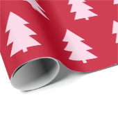 ピンクのクリスマスツリー濃い赤 ラッピングペーパー (ロールコーナー)