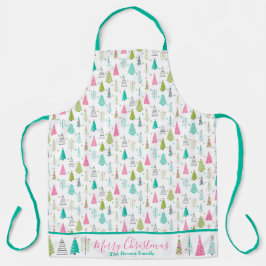 ピンクのクリスマスツリー エプロン