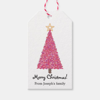 ピンクのクリスマスツリー ギフトタグ