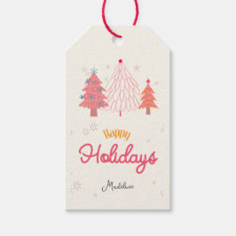 ピンクのクリスマスツリー ギフトタグ