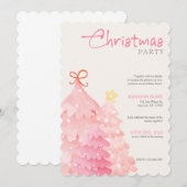 ピンクのクリスマスツリー クリスマスパーティー招待状 招待状 (正面/裏面)