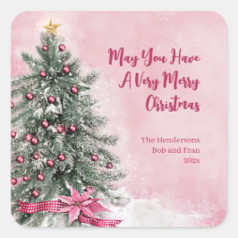 ピンクのクリスマスツリー スクエアシール