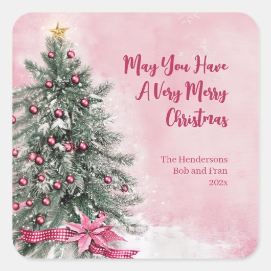 ピンクのクリスマスツリー スクエアシール (正面)