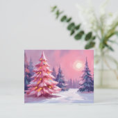 ピンクのクリスマスツリー パステルウィンター水彩画 シーズンカード (スタンド正面)