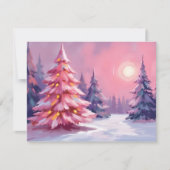 ピンクのクリスマスツリー パステルウィンター水彩画 シーズンカード (正面)